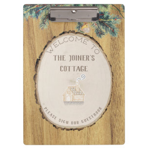 Willkommen in unserer rustikalen Hütte im Wald Klemmbrett