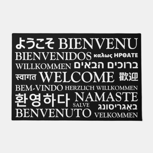 Willkommen in verschiedenen Sprachen Schwarz-weiß  Fußmatte (Vorderseite)