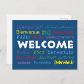 Willkommen in vielen Sprachen Blue White Postkarte (Vorne/Hinten)