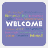 Willkommen in vielen Sprachen farbenfroh Peri Mode Quadratischer Aufkleber (Vorderseite)
