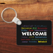 Willkommen in vielen Sprachen Schwarz farbig Schlüsselanhänger (Rückseite)