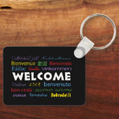 Willkommen in vielen Sprachen Schwarz farbig Schlüsselanhänger (Vorderseite)