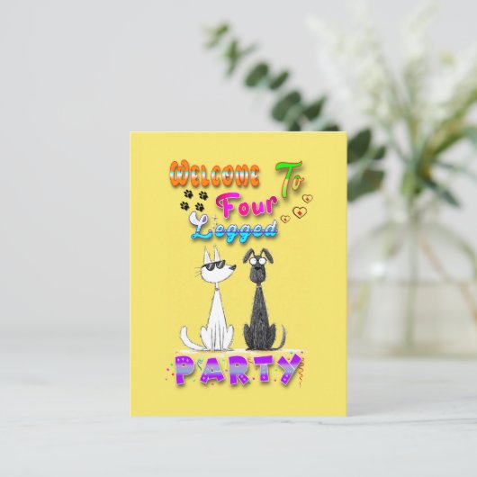 Willkommen in vier Party Postkarte (Stehend Vorderseite)