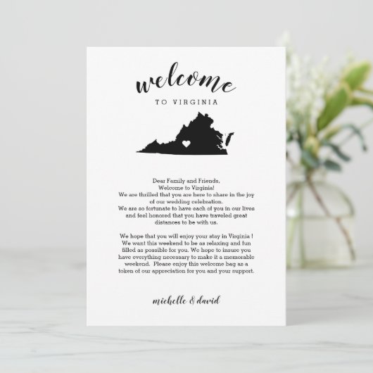 Willkommen in Virginia | Hochzeitsbrief und Reiser (Stehend Vorderseite)