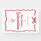 Willkommen in White and Red Quinceñera Banner (Horizontal)