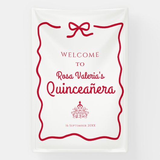 Willkommen in White and Red Quinceñera Banner (Vertikal)