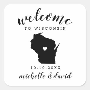 Willkommen in Wisconsin Brauchtum für Hochzeiten Quadratischer Aufkleber