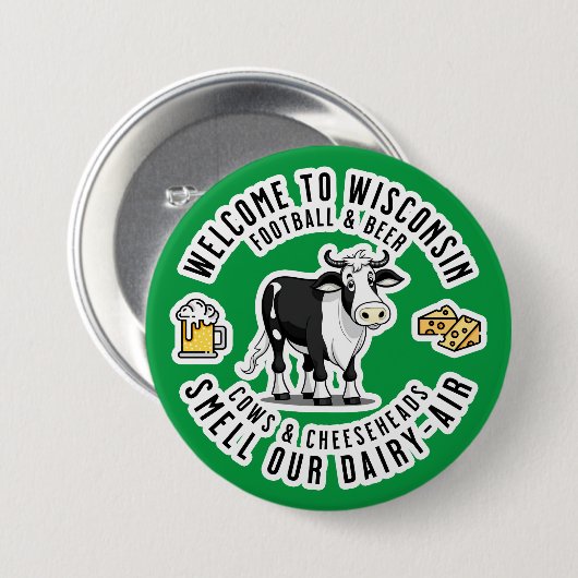 Willkommen in Wisconsin, Riechen Sie unsere Milchl Button (Vorne & Hinten)
