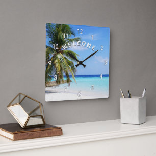 Willkommen Island Beach Palm Tree Wall Uhr