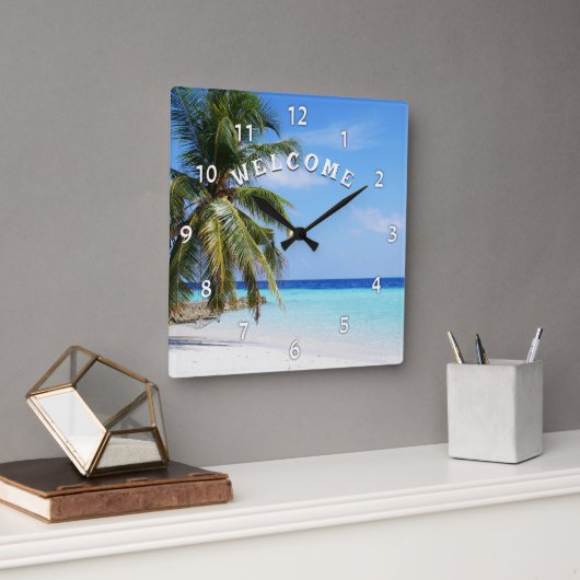 Willkommen Island Beach Palm Tree Wall Uhr (Büro)