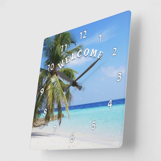 Willkommen Island Beach Palm Tree Wall Uhr (Winkel)