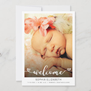 Willkommen Kalligrafie Baby Mädchen Herzen Foto Ankündigung
