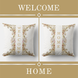 "Willkommen" Kissen mit botanischen Akzenten