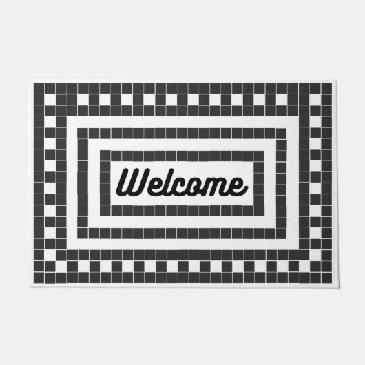 Willkommen Klassische Schwarz-Weiß-Quadrat-Fliesen Fußmatte (Vorderseite)