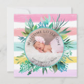 Willkommen Kleines Mädchen Pink Stripe Birth Karte (Vorderseite)