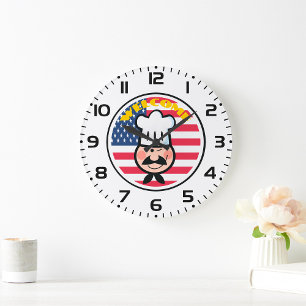 Willkommen Koch mit amerikanischer Flagge Große Wanduhr