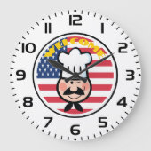 Willkommen Koch mit amerikanischer Flagge Große Wanduhr (Vorderseite)