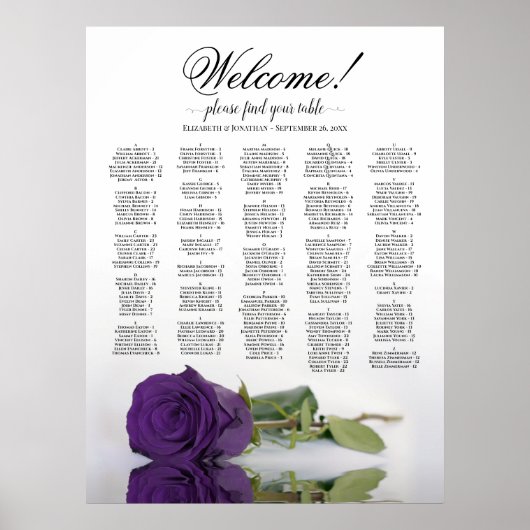 Willkommen! Lila Rose Alphabetischer Sitzplan Poster (Vorne)