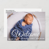WILLKOMMEN, lustiges Skript Baby Ankündigung Postk Postkarte (Vorne/Hinten)