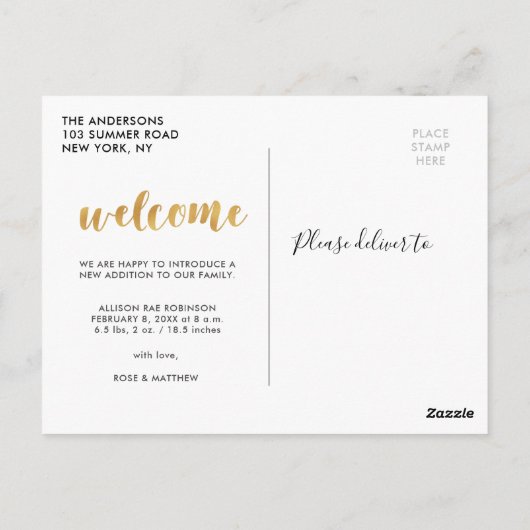 WILLKOMMEN, lustiges Skript Baby Ankündigung Postk Postkarte (Rückseite)