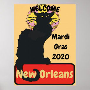 Willkommen, Mardi Gras, New Orleans, Chat Noir, Poster