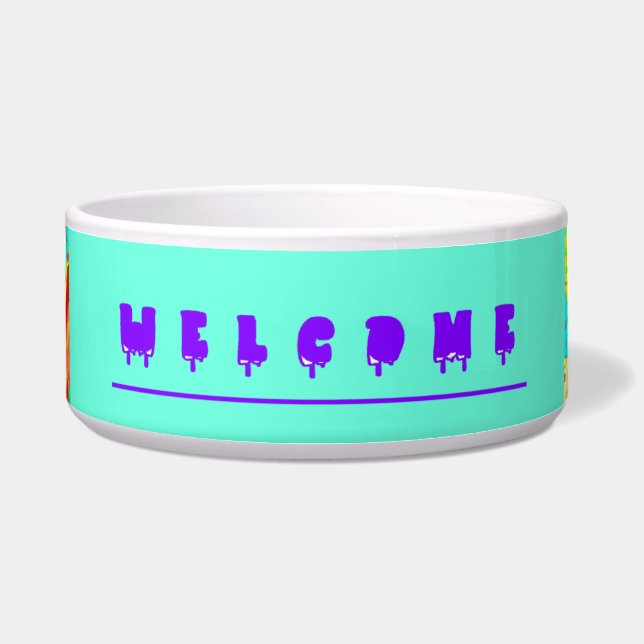 Willkommen mit Art Mosaik und Wörtern Napf (Vorderseite)