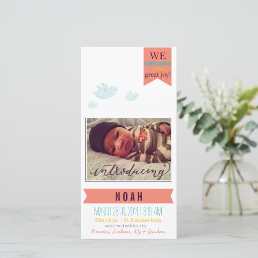 Willkommen mit großer Freude!* Geburtsankündigung Ankündigung (Stehend Vorderseite)