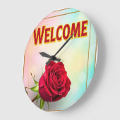 Willkommen mit Rose darauf Große Wanduhr (Winkel)