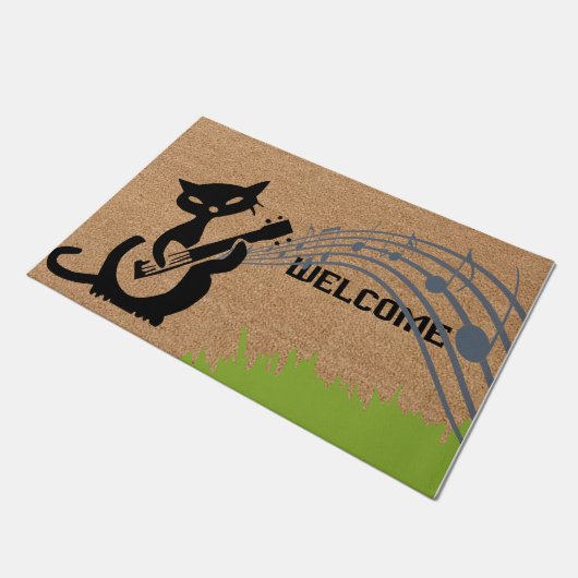 Willkommen Musiker Black Cat Mat, einfach Fußmatte (Schrägansicht)