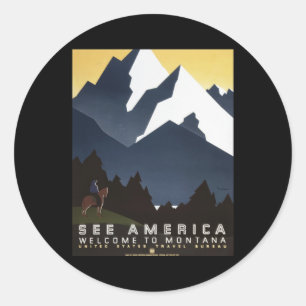 Willkommen nach Montana Runder Aufkleber