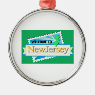Willkommen nach New-Jersey - USA Verkehrsschild Silbernes Ornament