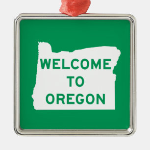 Willkommen nach Oregon - USA Verkehrsschild Silbernes Ornament