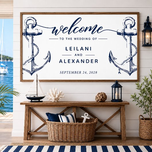 Willkommen Nautical Wedding Anchor White Poster