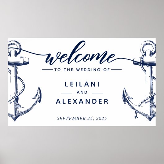 Willkommen Nautical Wedding Anchor White Poster (Vorne)