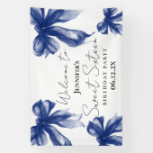Willkommen Navy Blue Bow Coquette Script Sweet 16 Banner (Vertikal)