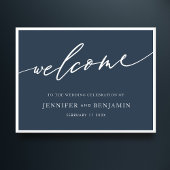 willkommen | Navy Blue Calligraphy Simple Wedding Poster