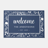 Willkommen Navy Blue Floral Personalisiert Fußmatte (Vorderseite)