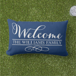 Willkommen Navy Blue Nachname Lendenkissen