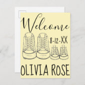 WILLKOMMEN Neue Ankunft Baby Schuhe Geburtserkläru Ankündigungspostkarte (Vorne/Hinten)