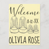 WILLKOMMEN Neue Ankunft Baby Schuhe Geburtserkläru Ankündigungspostkarte (Vorderseite)