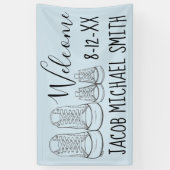 WILLKOMMEN Neue Anreise Baby Schuhe Dusche Blau Banner (Vertikal)