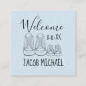 WILLKOMMEN Neue Anreise Baby Schuhe Dusche Blau Begleitkarte (Vorderseite)