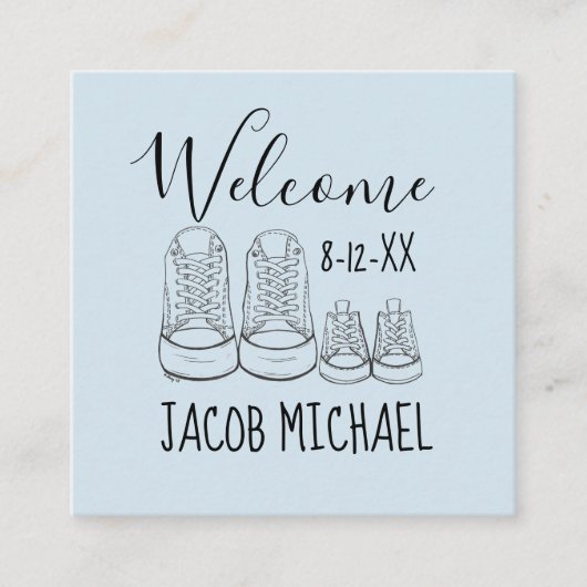 WILLKOMMEN Neue Anreise Baby Schuhe Dusche Blau Begleitkarte (Vorderseite)