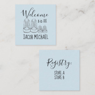 WILLKOMMEN Neue Anreise Baby Schuhe Dusche Blau Begleitkarte