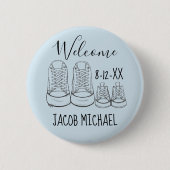 WILLKOMMEN Neue Anreise Baby Schuhe Dusche Blue Button (Vorderseite)