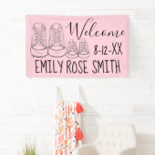 WILLKOMMEN Neue Anreise Baby Schuhe Dusche Rosa Banner (Insitu)