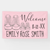 WILLKOMMEN Neue Anreise Baby Schuhe Dusche Rosa Banner (Horizontal)