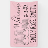 WILLKOMMEN Neue Anreise Baby Schuhe Dusche Rosa Banner (Vertikal)