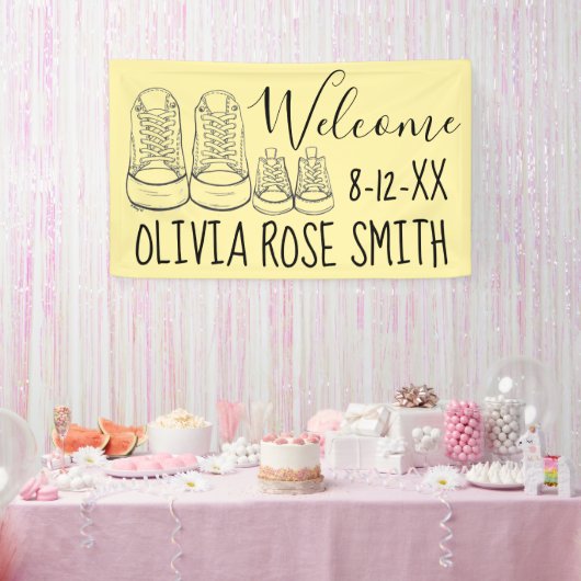 WILLKOMMEN Neue Anreise Kinderschuhe Dusche gelb Banner (Party)
