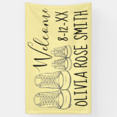 WILLKOMMEN Neue Anreise Kinderschuhe Dusche gelb Banner (Vertikal)